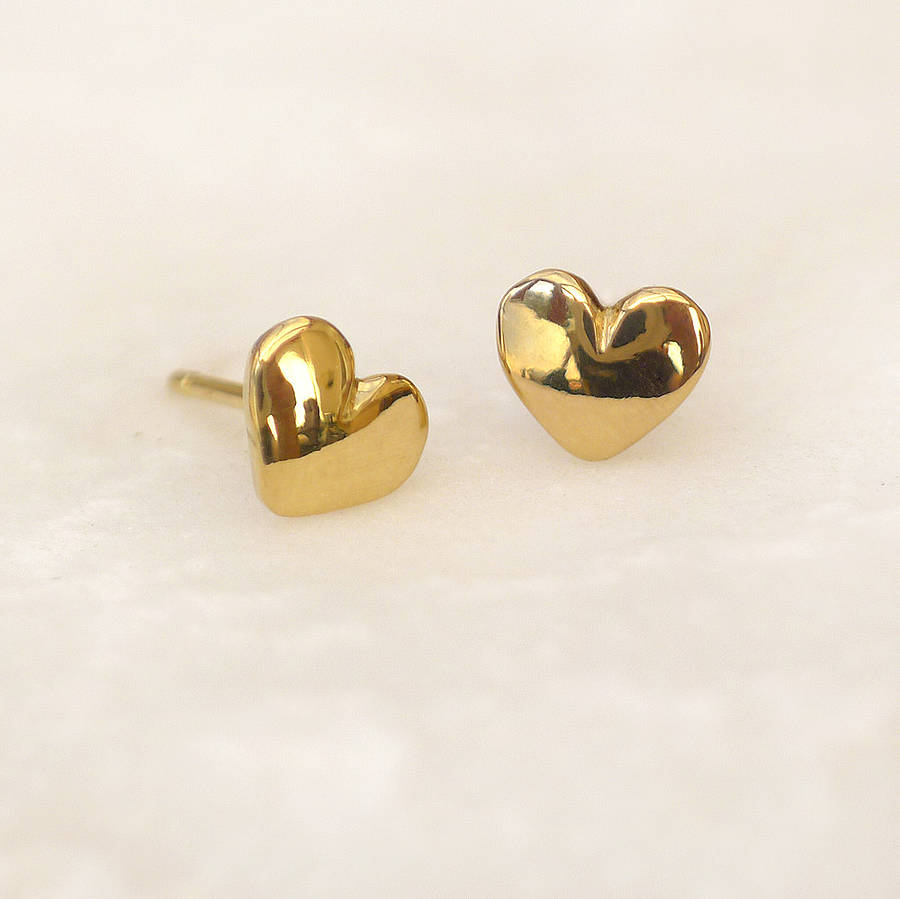 gold heart earrings mini heart stud earrings in 18ct gold MLMJSGQ