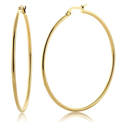 gold hoop earrings 2 stunning stainless steel yellow gold plated hoop earrings (50mm ... DVKBBCK