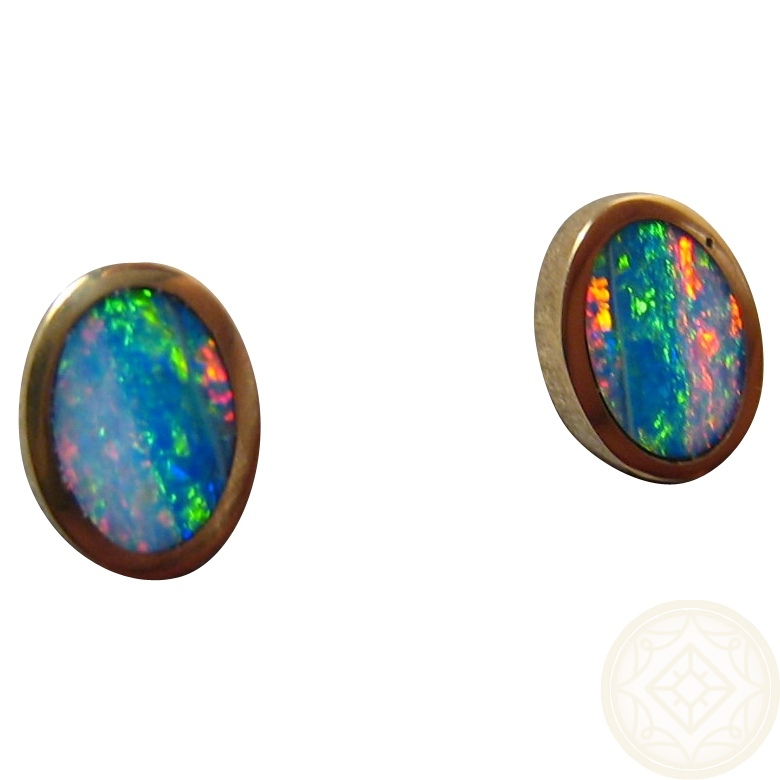 gold opal earrings 14k oval studs GOUIDXX
