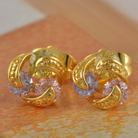 gold stud earrings with colored crystals - thumbnail 1 TLIJLIB