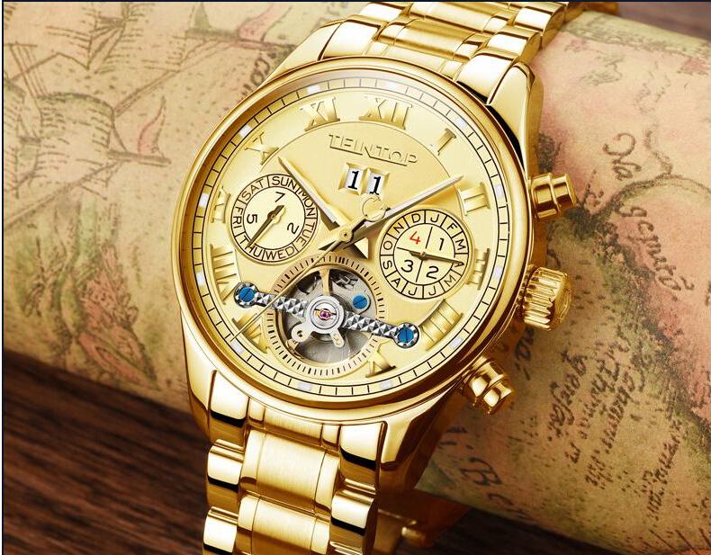 gold watches for men usa style automatic mechanical gold watch for men new day week month KOREFNT