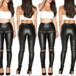 good fashion skinny button high waist pencil pants women leather jeans  black trousers AHFIXNF