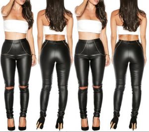 good fashion skinny button high waist pencil pants women leather jeans  black trousers AHFIXNF