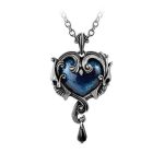 gothic jewelry alchemy gothic affaire du coeur blue heart w/ skulls pendant necklace - FSFHYQM
