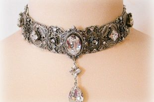 gothic jewelry bridal swarovski crystal choker - victorian gothic silver choker - bridal DHRVAXD