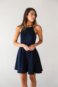 graduation dresses navy high neck dress BUXXIDH