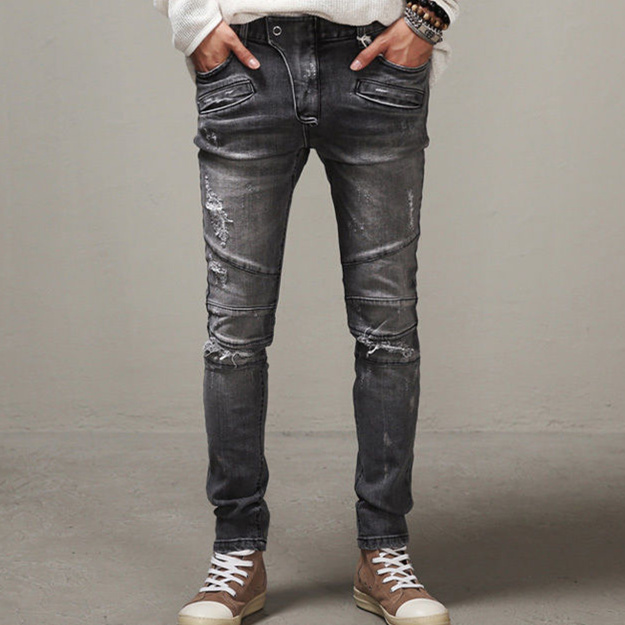 grey jeans 2015 men slim jeans menu0027s distressed biker jeans hiphop pants male pencil  pants HGWXICM
