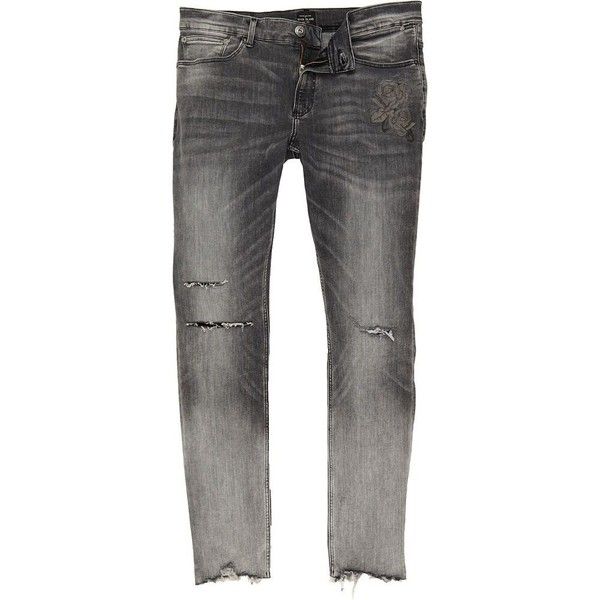 grey jeans river island faded grey ripped sid skinny jeans (£45) ❤ liked on polyvore LUJNLEG