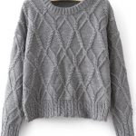 grey long sleeve cable knit sweater -shein(sheinside) ZATQLFM