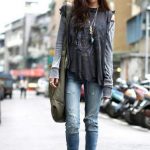 grunge fashion black shoes from 1950s fashion and funky loose top with beanie HSJPQRI