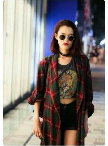 grunge fashion u0027neo grunge: crop tee, cutoffs, plaid shirt and round sunnies. via →  trashionu0027 ZDBDEQW