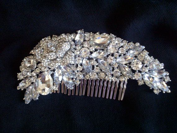 hair brooch bridal jewelry, vintage inspired crystal wedding hair comb, bridal rose  flower MZPJDDK