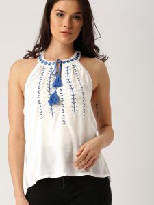 halter neck top all about you from deepika padukone women white embroidered halter top GJEKXTV