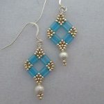 hand beaded earrings blue tila beads, silver beads crystals wire hooks more QBJIWLO