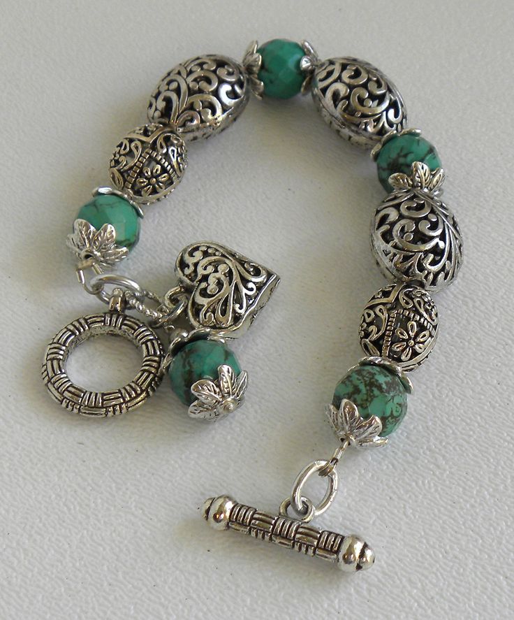 handmade beaded jewelry isabella handmade beaded bracelet faceted turquoise ornate silver beads on  etsy TGYDQGH