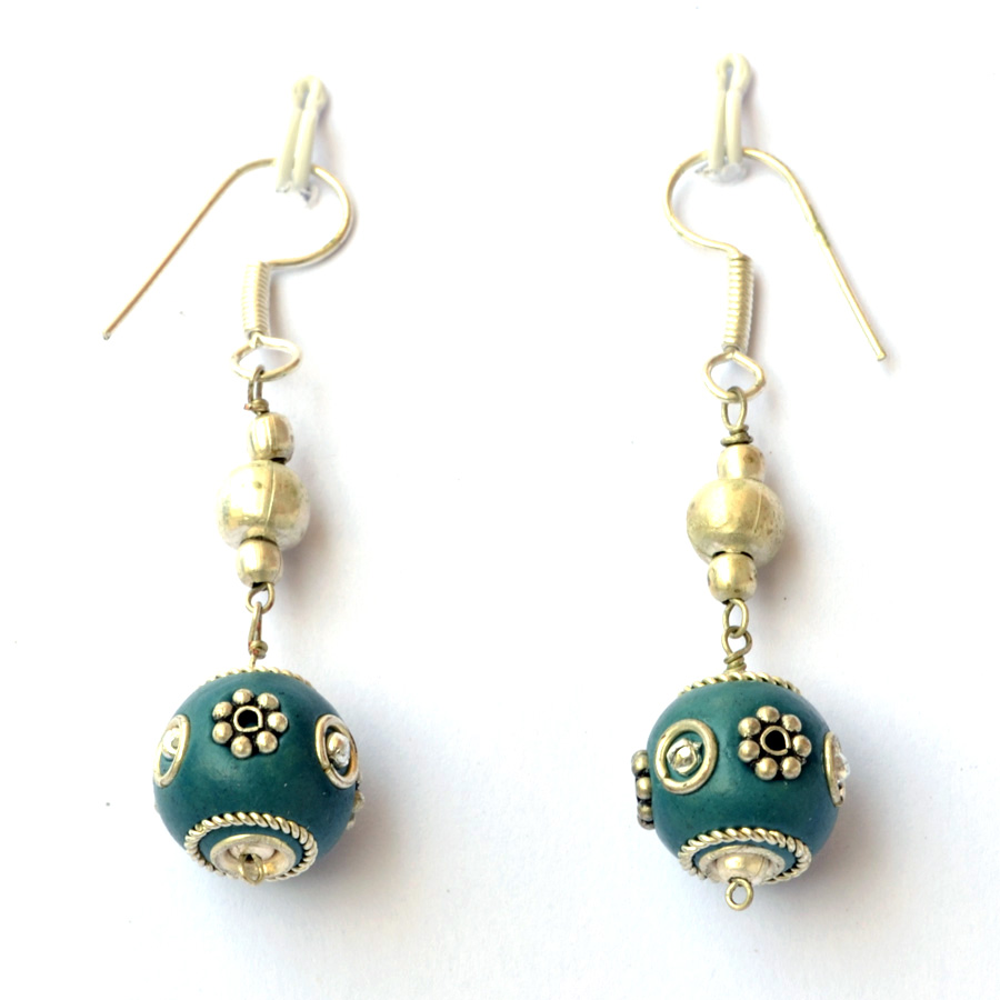 handmade earrings having blue beads with metal rings u0026 flowers DIPQWZV