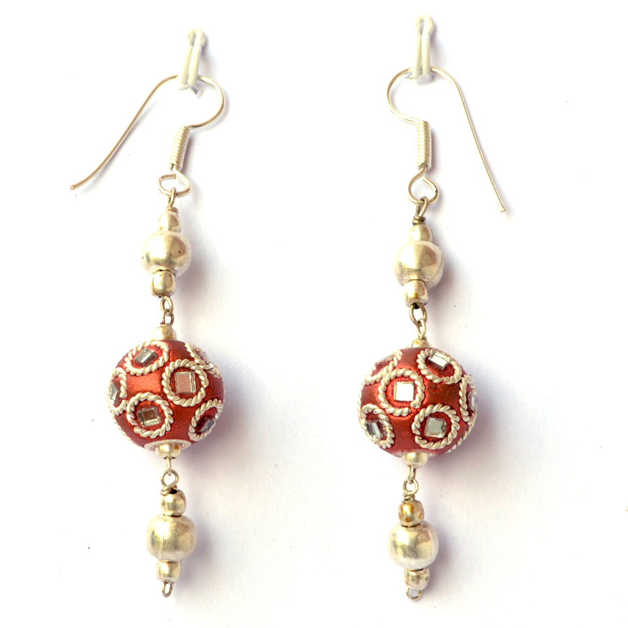 handmade earrings having shining copper beads with mirror chips GJZXZMW