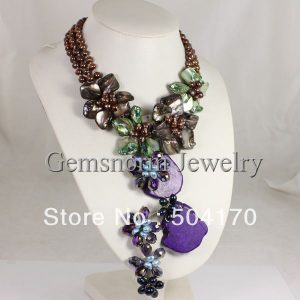 handmade freshwater pearls u0026 mother of pearl necklace huge shell flower OTEMXZL