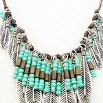 handmade necklaces boho gypsy turkish ethnic style vintage silver resin leaf fringe bib QZZDTNG