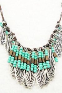 handmade necklaces boho gypsy turkish ethnic style vintage silver resin leaf fringe bib QZZDTNG