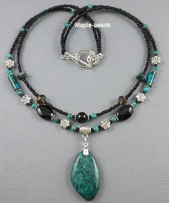 handmade necklaces green chrysocolla gemstone pendant black onyx beads handmade necklace TGKVLHR