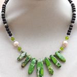 handmade necklaces green jasper gemstone sticks, black onyx beads handmade necklace FZVZJHJ