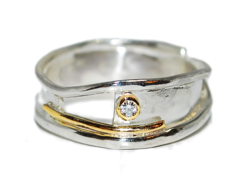 handmade silver jewellery unique and unusual handmade silver with gold diamond designer ring. DRLZYRI