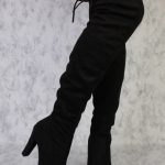 high heel booties black round pointy toe thigh high single sole high heel boots faux suede JCAXCGY