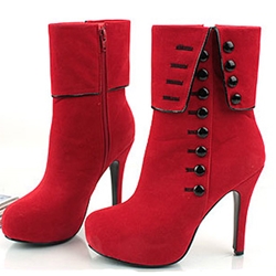 high heel booties red platform ankle boots with button VKBKHVL