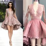 high low blush pink short cocktail dresses sheer long sleeves prom party  gown OYLMUXG