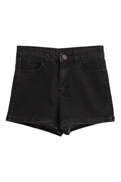 high waisted black shorts black denim dark wash high waist fitted shorts ELDMLIJ
