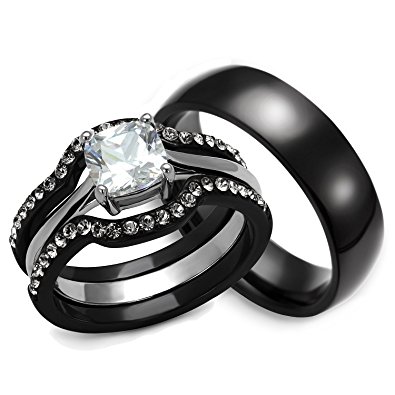 his and hers matching wedding rings - womenu0027s black stainless steel wedding JBDKSQP