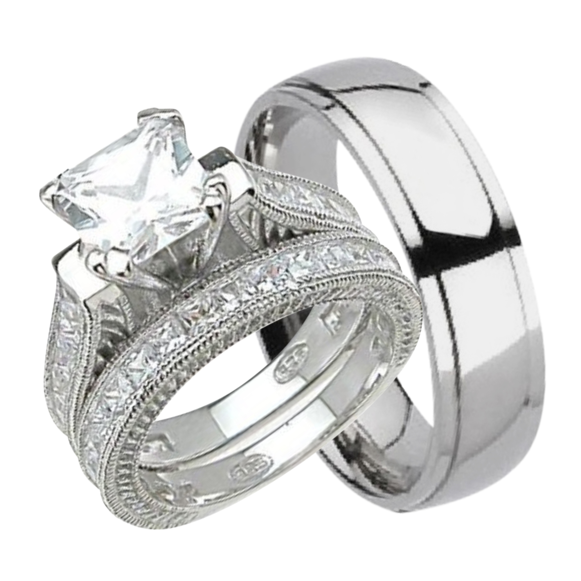 his and hers wedding ring set matching trio wedding bands for him HWIBACV