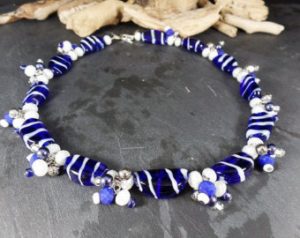 homemade jewelry blue u0026 white necklace glass beads, beaded necklace nickelfree, homemade  jewelry EJVXOGP