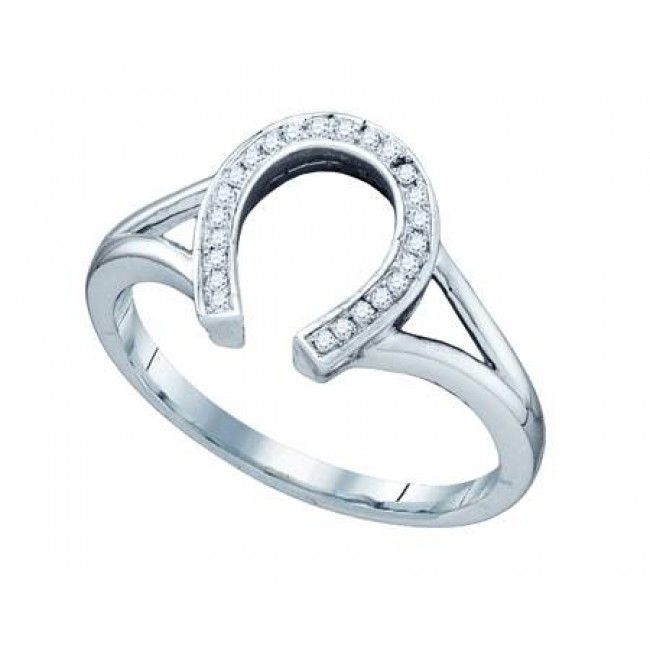 horse jewelry 10kt white gold 0.07ctw diamond horse shoe ring FXHDZCH