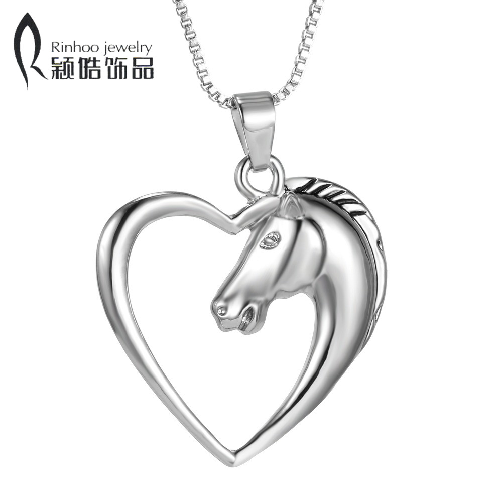 horse jewelry fashion new jewelry plated white k horse in heart necklace pendant necklace VJSUCQC