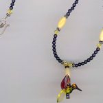 hummingbird jewelry, hummingbird necklace, swarovski pearl necklace,  lampwork necklace, homemade jewelry, DTKIZMN