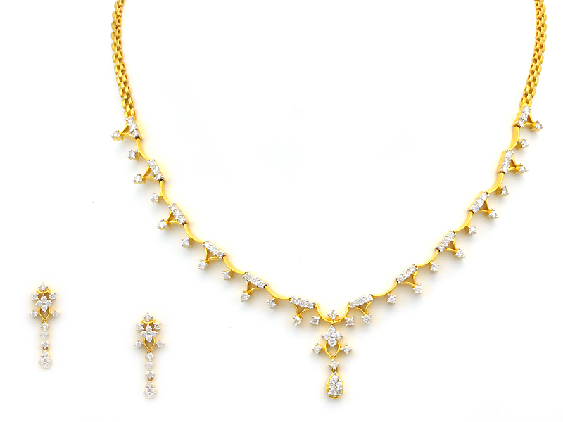 indian gold jewelry 18kt gold diamond necklace set - djn010 XHJODSK