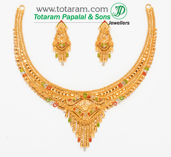 indian gold jewelry 22k gold necklace u0026 drop earrings set - gs965 QPCHXJA