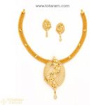 indian gold jewelry 22k gold necklace u0026 earring set with cz u0026 color stones - ZVUQYLZ