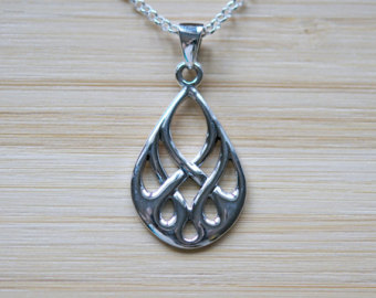 irish jewelry celtic teardrop necklace, sterling silver celtic pendant, silver teardrop, irish  jewelry, AWKJBXT
