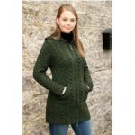 irish sweaters hooded aran coat with celtic knot zipper OAVJNID