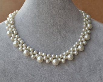 ivory pearl necklace or white pearl necklace,glass pearl necklace,wedding  necklace,bridesmaid QCTTSQE