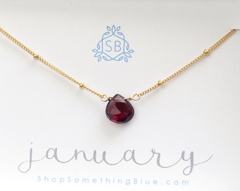 january birthday gift - simple garnet necklace - dotted satellite chain - XKSMXRB