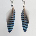 jay wing feather dangle earrings, blue striped feather earrings, jewellery  for YKYGVBG