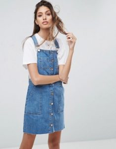 jean dresses asos denim dungaree button through mini dress in midwash blue IWKCCVS