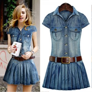 jean dresses new 2017 denim dress jeans ladies v neck summer style short sleeve vintage UTXSNWV