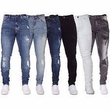 jeans for men new enzo mens skinny super stretch fit ripped denim jeans all waist blue IUXGCQV