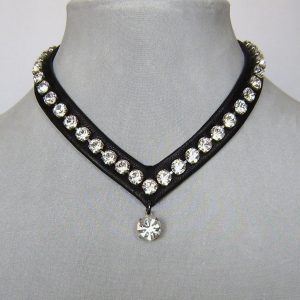 jewelry necklaces swarovski rhinestones leather choker, bold leather and crystals necklace,  high end QSFETZO