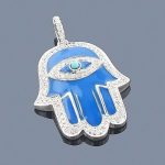 jewish jewelry: 14k diamond hamsa necklace 0.41ct blue TWIAFUY